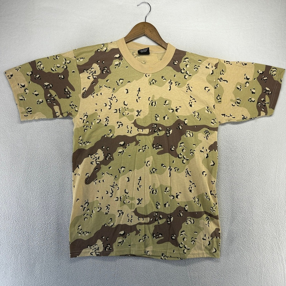 Vintage Camo Shirt Men's Large Brown Tan Chocolate Chip Desert All Over Print